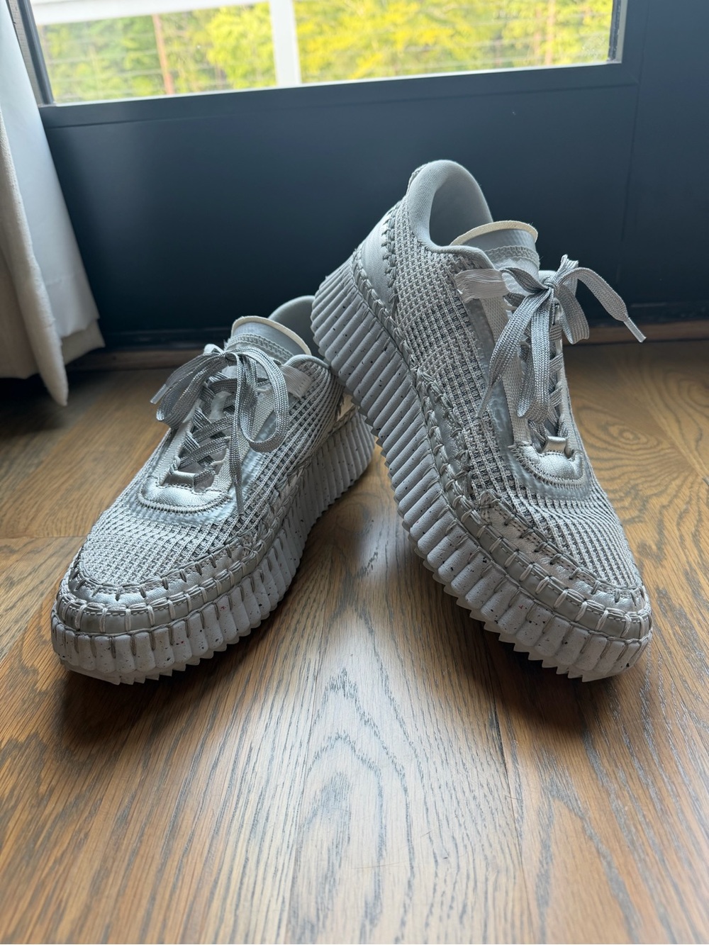 Chloe Silver Knit Platform Sneakers
